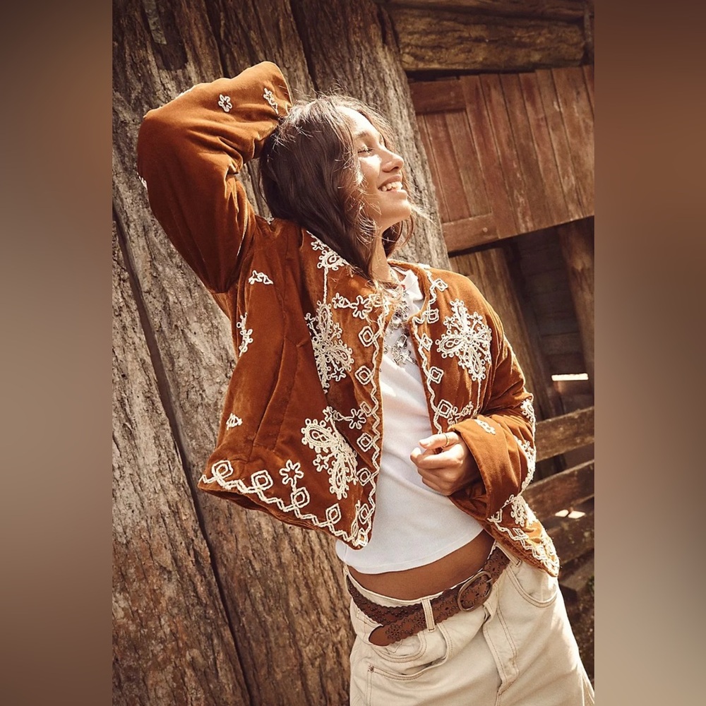 Free People Brown Embroidered Jacket